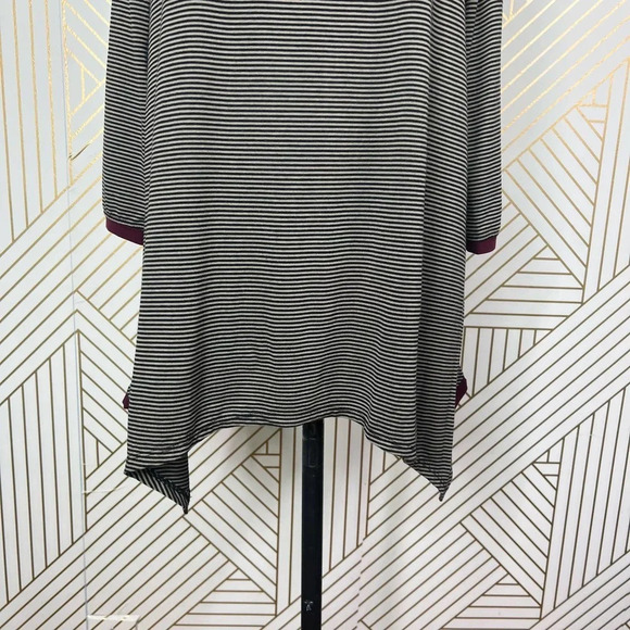 Alembika Tunic Top Blouse 3/4 Sleeve Striped Pullover Black Tan Size 2 US 8‎ 10 - Picture 4 of 12